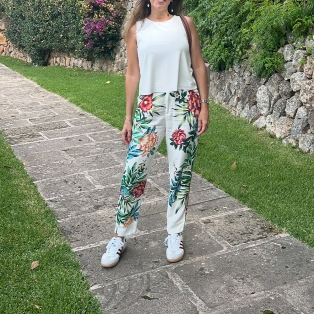 FARM RIO Floral Print Pants high rise flowy coverup summer SZ S